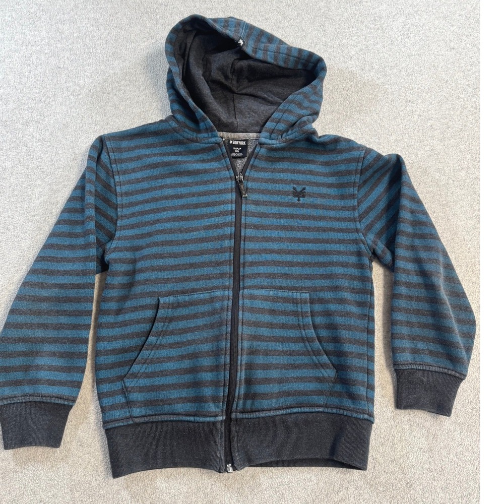 Zoo York Zip Up Hoodie Kids Size 8 Blue Charcoal Striped Good Skate Streetwear‎